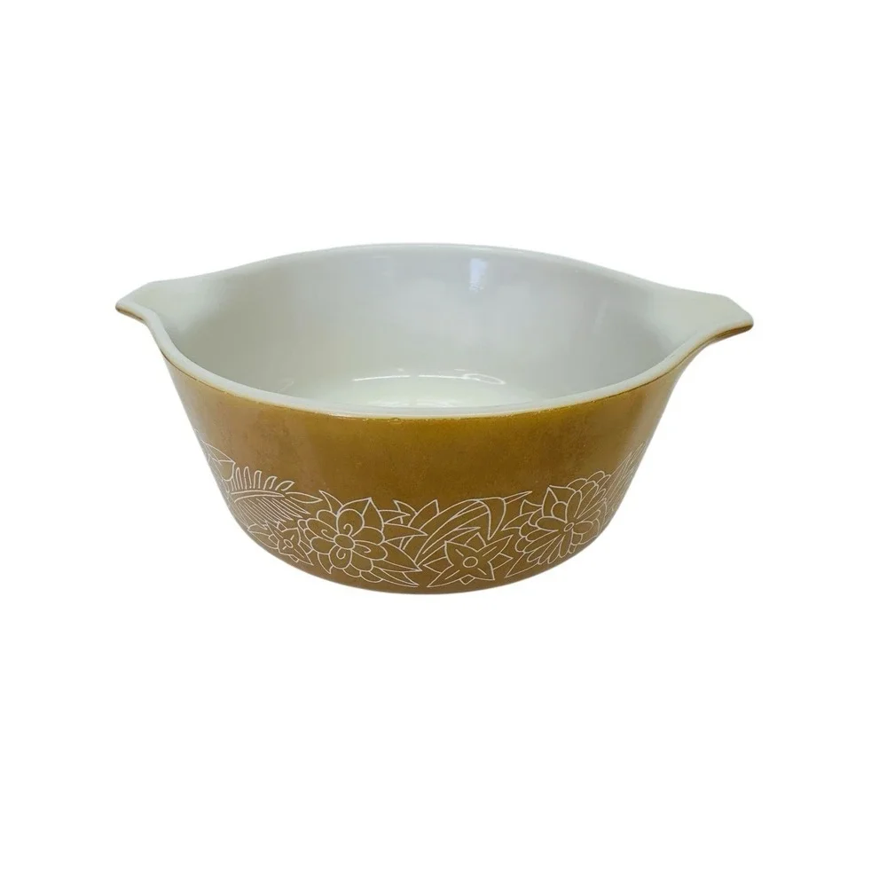 Vintage Pyrex Woodland 1 Qt. Brown Casserole Dish 473-B NO Lid 5 Inch 750 ML